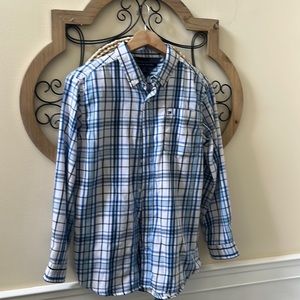 TOMMY HILFIGER cotton blend plaid button down shirt in size kids 16-18